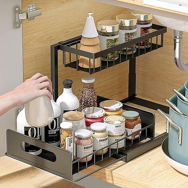 Hillbond Under Sink Organizer Storage 2 Tier Under Sink Shelf Organizer Rack, Multi-purpose Under Sink Storage for Bathroom Kitchen