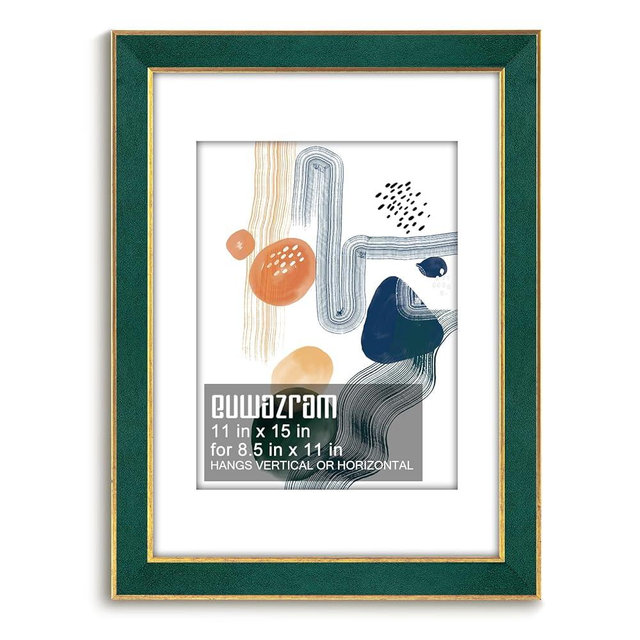 euwazram Suede 11x15 Frame - Single Frame, Christmas Elegant Green 11 x 15 Poster Frame with Mat for 8.5x11, 11x15 Picture Frames for Artwork, Puzzles, Photos and Movie Posters