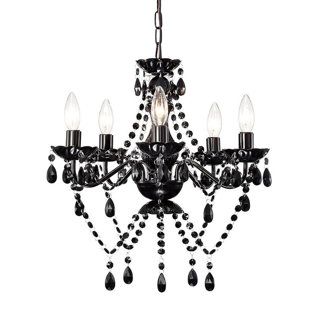 Antique House Black Chandelier Light Fixture 5 Light Modern Crystal Chandelier for Bedrooms Dining Room Acrylic Chandelier