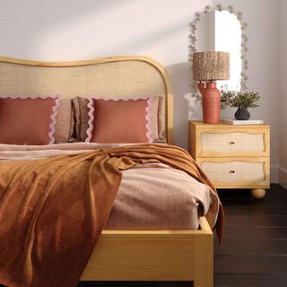 Grappa Wood & Rattan Wavy Nightstand