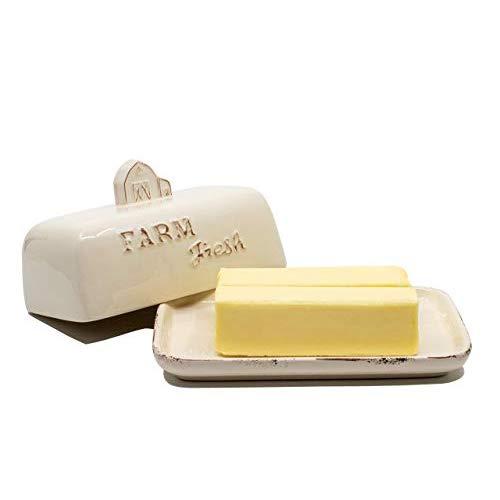 4 Kitchen Large Butter Dish with Sturdy Lid, Quality Durable Ceramic, Perfect for East or West Butter, with Beautiful Handle