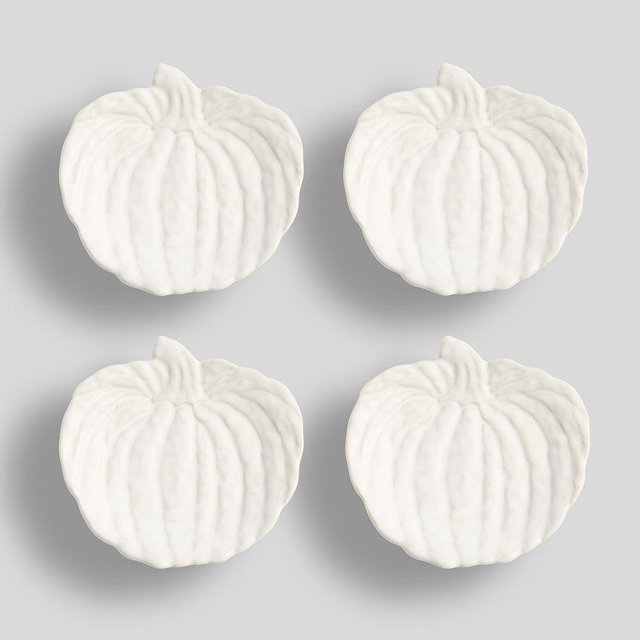 Pumpkin Stoneware Appetizer Plates, Set of 4 - White