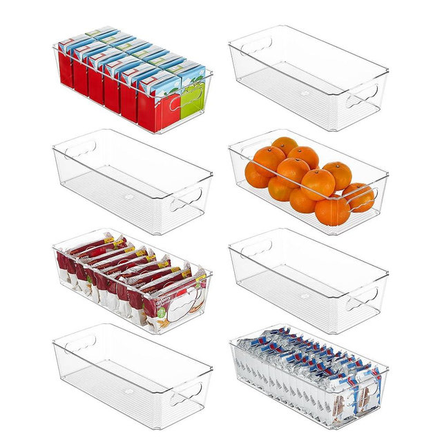 Vtopmart 8pcs Clear Organizers and Storage Bins, Plastic Storage Containers with Handles for Fridge, Freezer, Pantry, Cabinet, Kitchen Organization