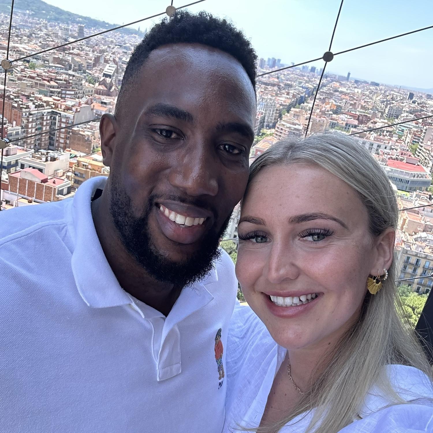 Our first vacation together. This photo was taken at the top of Sagrada Família in Barcelona.