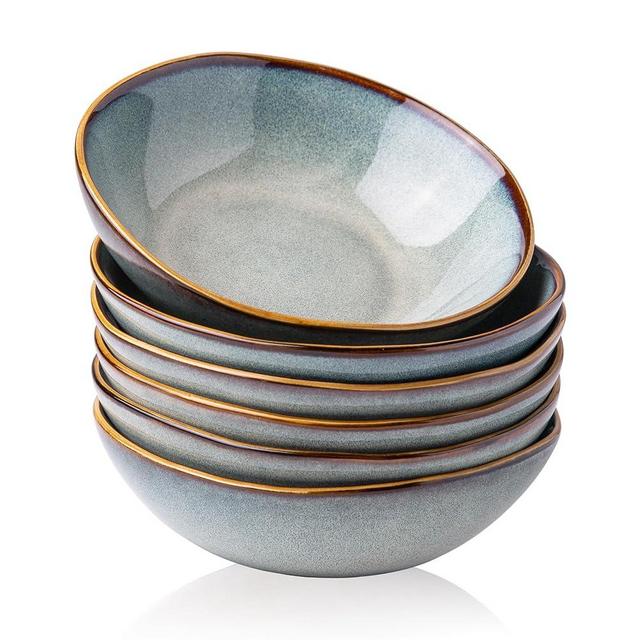 AmorArc Ceramic Cereal Bowls Set of 6, 24 oz Handmade Stoneware Bowls for Cereal Soup Salad Bread, Stylish Kitchen Bowls for Meal, Dishwasher & Microwave Safe, Greenish Blue