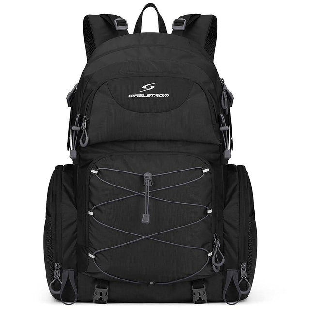 Maelstrom Hiking Backpack, 40L Waterproof Camping Daypack for Men and Women, Lightweight Travel Pack with Rain Cover-Black