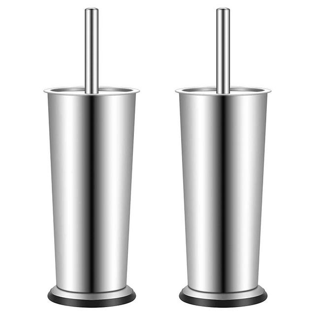YCWIN Toilet Brush and Holder 2 Pack Stainless Steel Toilet Brushes for Bathroom, Floor Standing Toilet Bowl Brush Set with Lid for No Smell and Splash-Proof, Long Handle Deep Cleaning, Anti-Slip Base