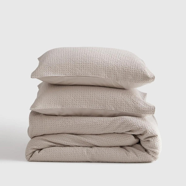 Organic Luxe Honeycomb Duvet Cover Set - Sand, Full/Queen
