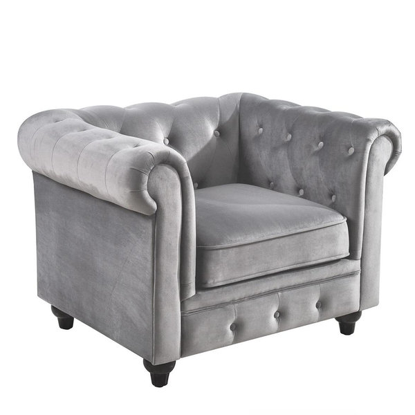 Providence Chesterfield Tufted Rolled Accent Chair, Grey Velvet