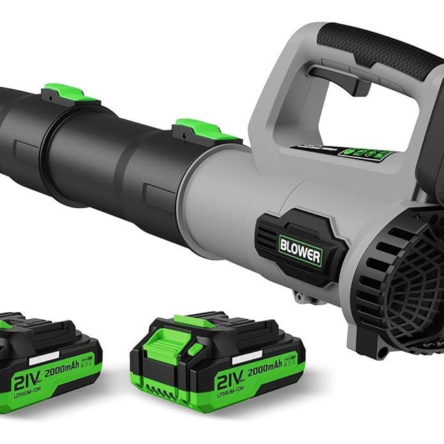 LEAPUL Leaf Blower Cordless, 21V Electric Leaf Blower with 2×2.0Ah Batteries & 1 Fast Charger, Lightweight Battery Powered Blower for Lawn Care, Patio Cleaning