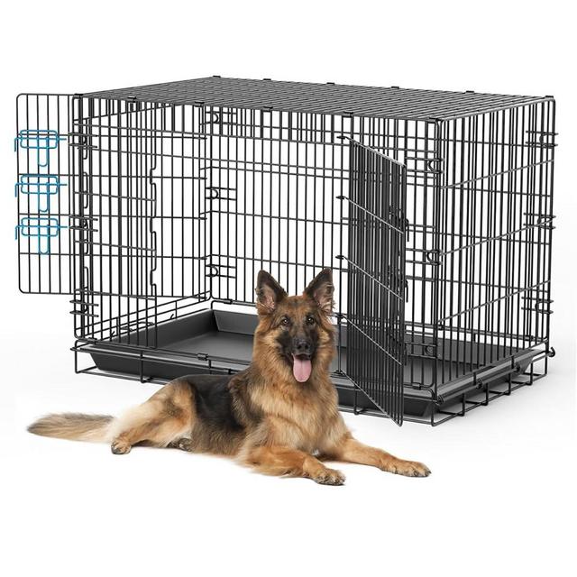 48 Inch Dog Crates for Large Dogs with PP Leak-Proof Dog Pan,XL Double Door Folding Metal Pet Crate with 3 pcs Slide Bolt Latch，Animal Cage Indoor Outdoor Dog Kennel,47.6" L*31.8" H*29.1" W