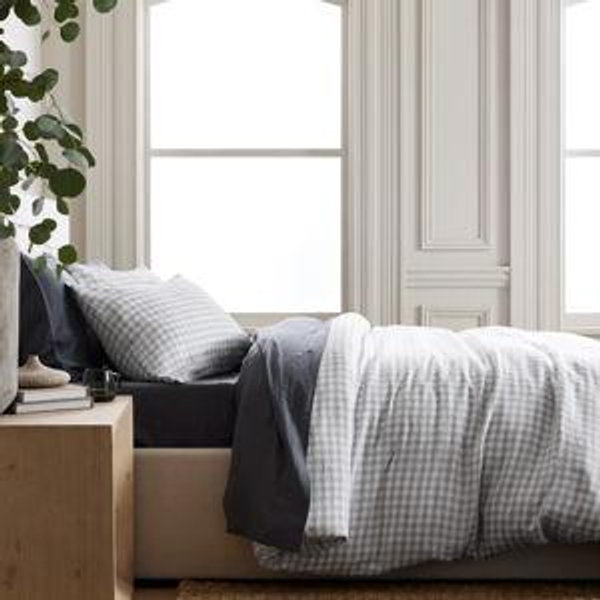Linen Duvet Cover Set | Quince in Blue Fog Gingham