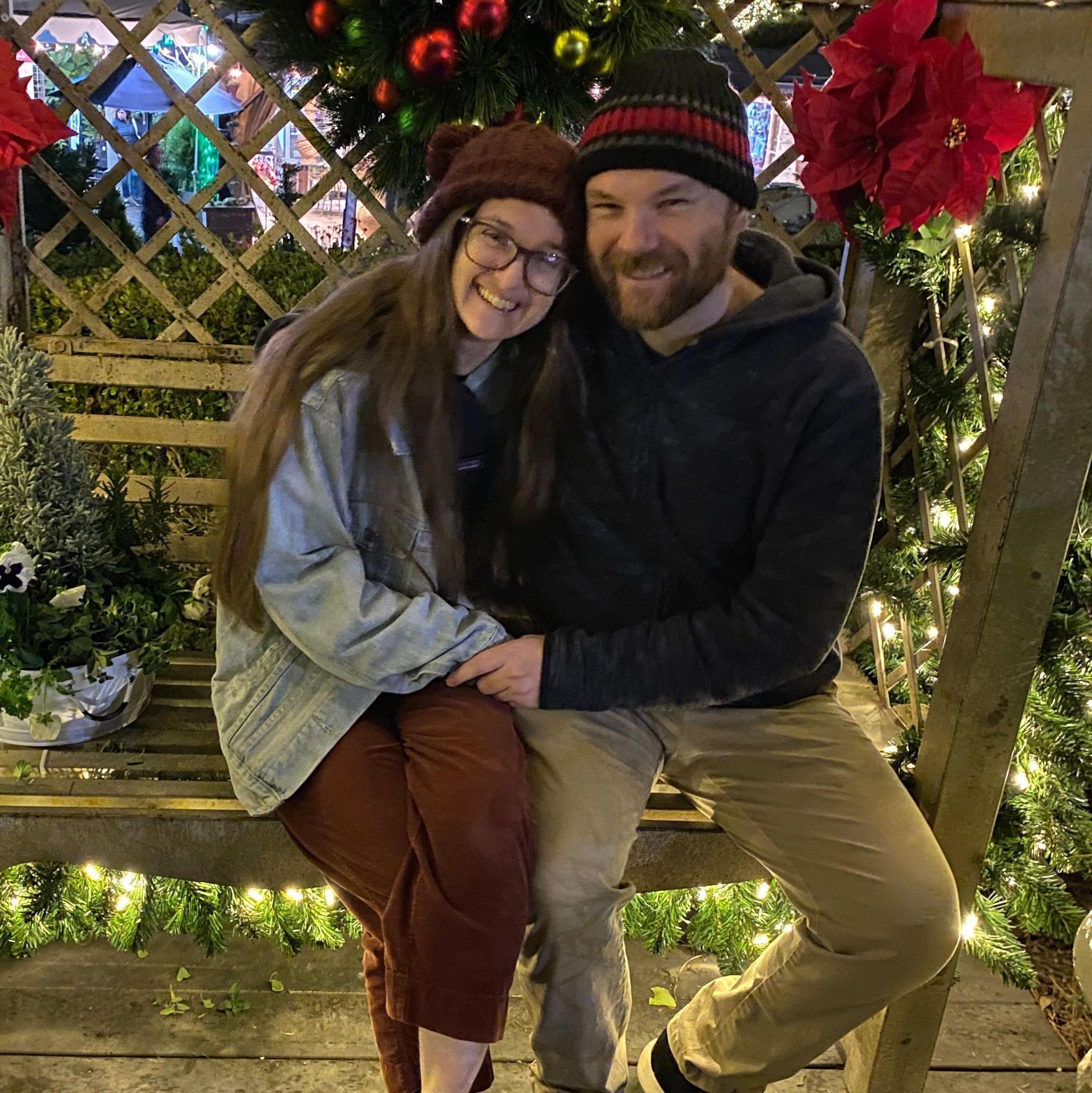 Caught canoodling at Roger's Gardens! Photo by Danae's Grandma Pam and Papa John. <3