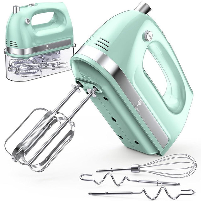 Hand Mixer Electric, 400W Food Mixer 5 Speed Handheld Mixer, 5 Stainless Steel Accessories, Storage Box, Kitchen Mixer with Cord for Cream, Cookies, Dishwasher Safe, Blue