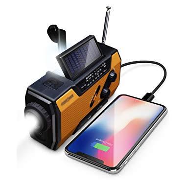 FosPower Emergency Solar Hand Crank Portable Radio, NOAA Weather Radio for Household and Outdoor Emergency with AM/FM, LED Flashlight, Reading Lamp, 2000mAh Power Bank USB Charger and SOS Alarm
