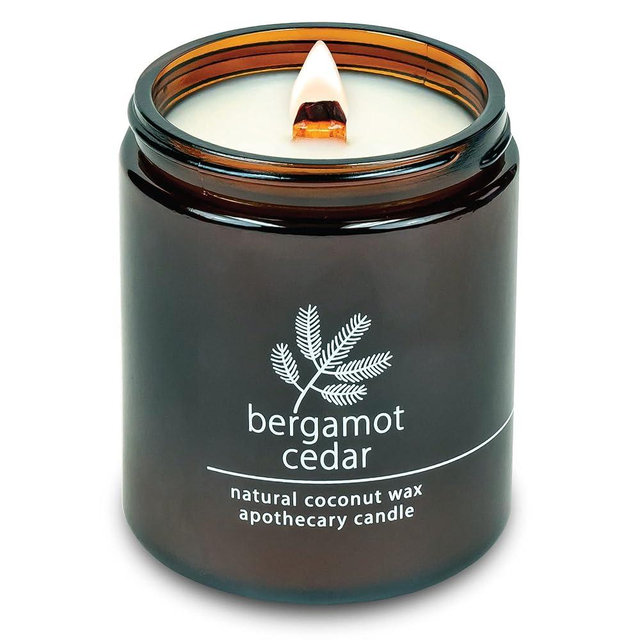 Hemlock Park Crackling Wood Wick Candle Handcrafted with Natural Coconut Wax and Essential Oils (Standard 8 oz, Bergamot Cedar)
