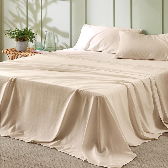 Bedsure Sheet Sets - Soft 1800 Sheets for California King Size Bed, 4 Pieces Hotel Luxury Beige, Easy Care Polyester Microfiber Cooling Bed Sheet Set