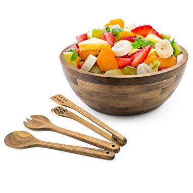 Archkitchen Acacia Wooden Salad Bowl Set with servers 12 inch