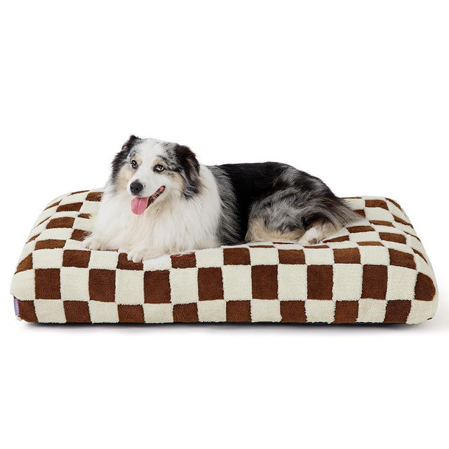 Lesure XLarge Dog Bed-Thick Shredded Chopped Foam Pet Bed Indoor with Removable Cover, Cute Modern Fuzzy Plush & Anti Slip Bottom, Brown