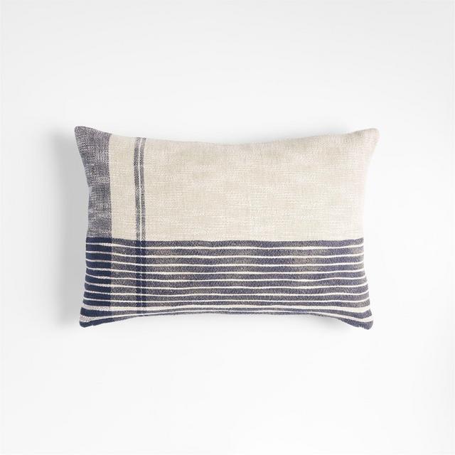 Stilyagi 22"x15" Slubby Deep Indigo Plaid Pillow with Down-Alternative Insert