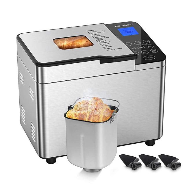 Bread Maker with Child Lock, Stainless Steel Bread Machine 15-in-1 2LB Digital Breadmaker with DIY Home Made Function, 3 Crust Colors 3 Loaf Sizes, 8 Deluxe Accessory kits