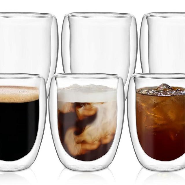 Moretoes 6pcs 12oz Double Walled Glass Coffee Mugs, Clear Insulated Coffee Mug for Latte Cappuccino Coffee