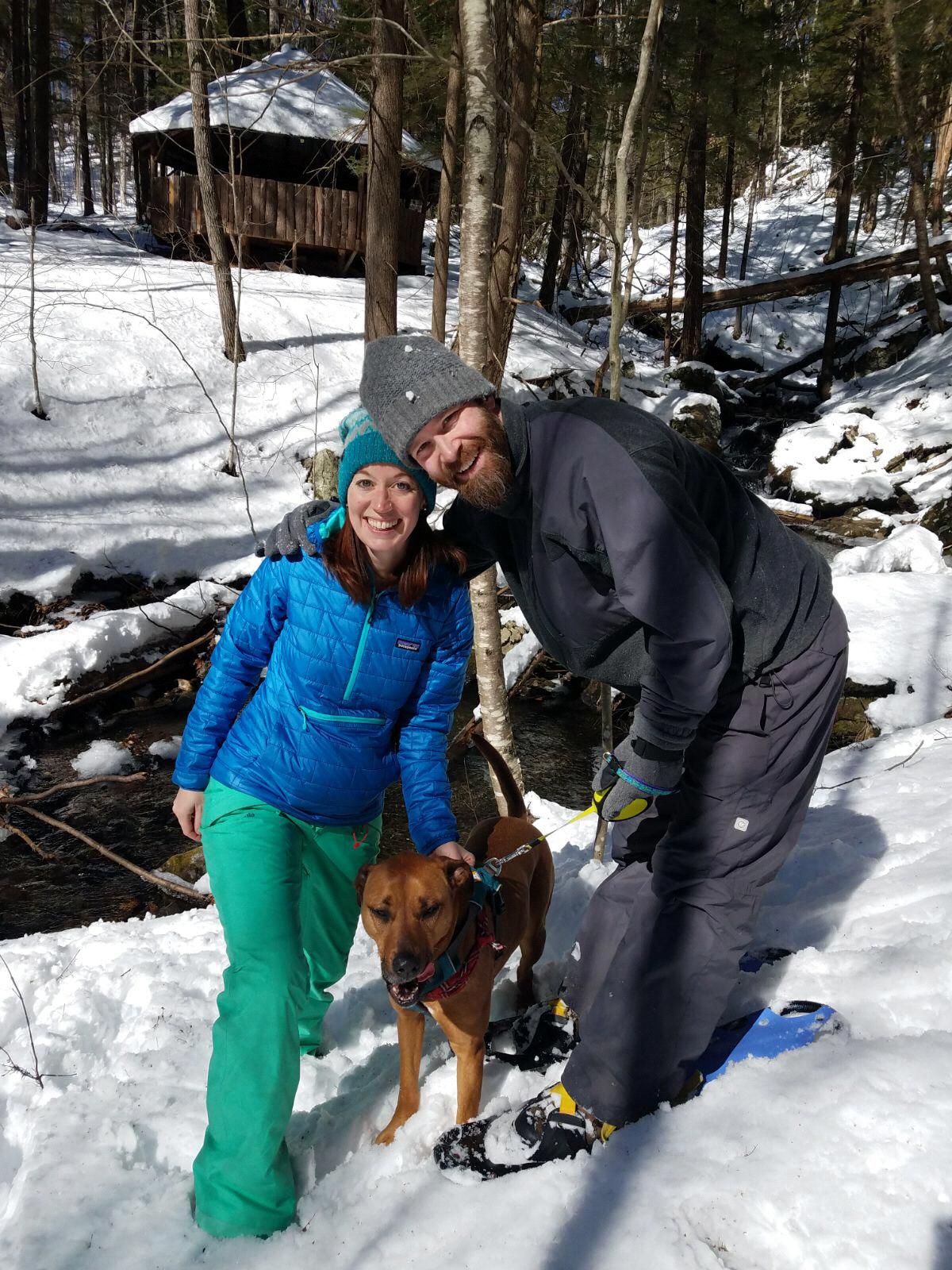 Backyard snowshoeing with Morgandog.