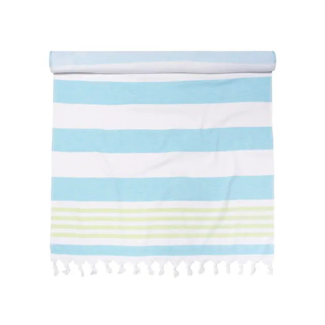 Cotton Oversized Striped Fouta Beach Towel with Tassels, Key West - Blue Nile Mills