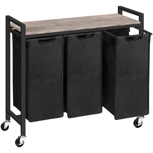 HOOBRO Laundry Hamper, Laundry Sorter 3 Section, Laundry Basket with Wheels, 3 × 10.5 Gal (39.8L), Rolling Cart, Pull-Out and Removable Oxford Fabric Laundry Bags, Greige and Black BG38XY01G1
