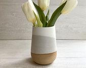 Beige-small Ceramic vase- white on beige...