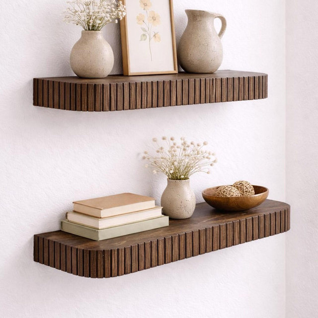 Rounded Fluted Floating Shelf | Fluted Bookshelf | Mid Century Modern Shelving