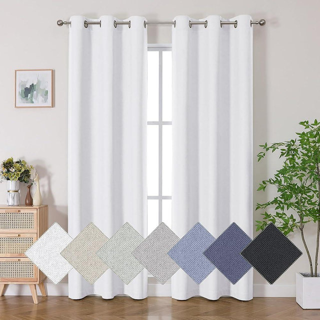 Aiyufeng White 100% Blackout Curtains 84 Inches Long 2 Panels Set for Bedroom Living Room Textured Room Darkening Thermal Insulated Grommet Top Window Treatment Drapes 2 Panels, White