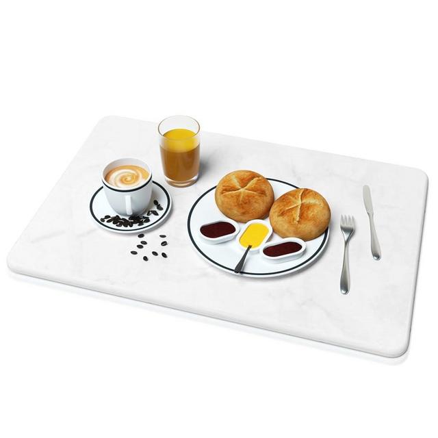 Parutta Stone Dish Drying Mat for Kitchen Counter, Quick Drying Diatomaceous Earth Stone Pad, Ultra Absorbent, Non-Slip,Heat Resistant Mat, 23.6"(L)×15.4"(W), Whtie Marble, Large