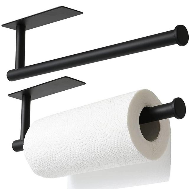 theaoo 2 Packs Paper Towel Holder - Under Cabinet Paper Towel Holder for Kitchen, Adhesive Paper Towel Roll Rack for Bathroom Towel, Wall Mounted Matte Black Paper Towel Rack, SUS304 Stainless Steel…