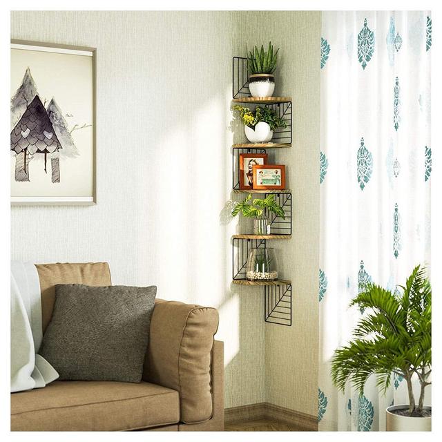 5 Tier Corner Wall Hanging Wood Shelves