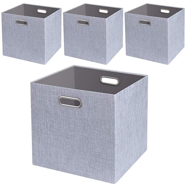 Foldable Storage Bins,13x13 Storage Cubes Basket Containers for Shelf Cabinet Bookcase Boxes,Thick Fabric Drawers,4pcs, Sliver Grey