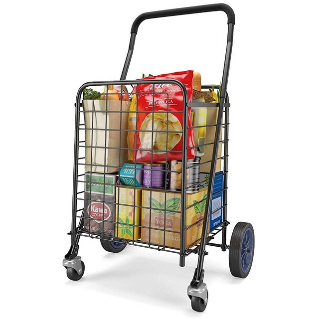 STORAGEGEAR Shopping Cart Deluxe Grocery Carts with Dual Swivel Wheels Portable and Foldable Folding Cart to Save Space Light Weight Trolley for Grocery Laundry Holds up to 70L/Max 66Ibs