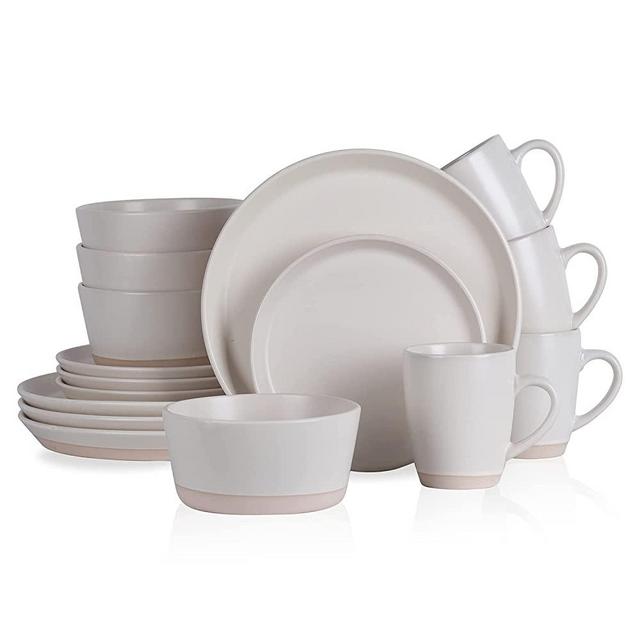 Stone Lain Jules Stoneware 16-piece Round Dinnerware Set, White