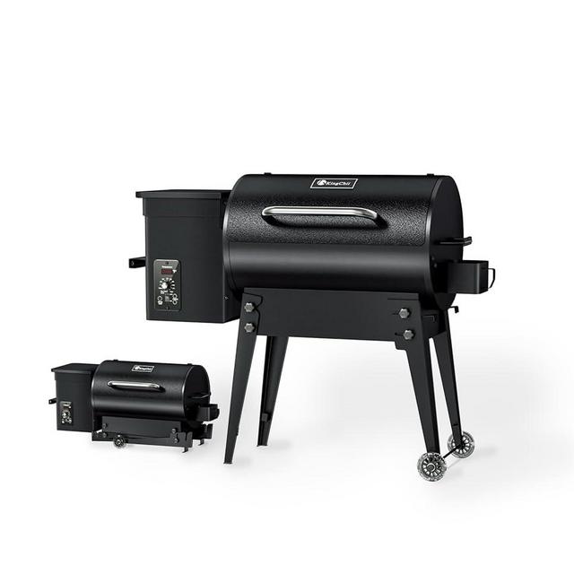 KingChii Portable Electric Wood Pellet Grill & Smoker with Foldable Legs, 456 SQ.IN Grill Capacity, with PID Temperature Control (180-425°F) for Backyard Camping Bake and Roast, Black