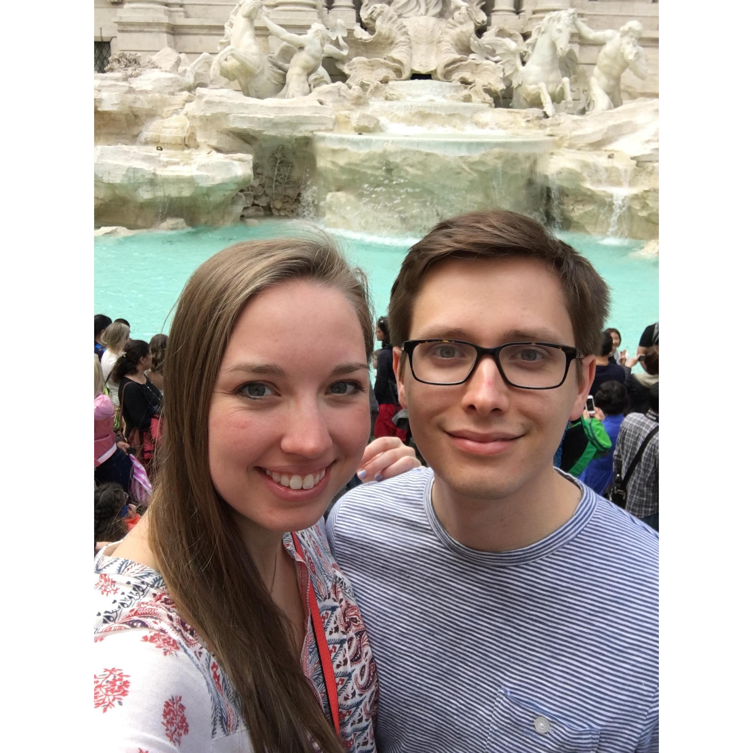 Making wishes at the Trevi Fountain in Rome, Italy in May 2016