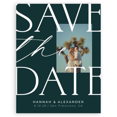 Dark Emerald, Green Wedding Digital Save the Date - Josephine Portrait