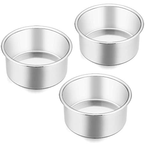4 Inch Cake Pan Set of 3, E-far Stainless Steel Mini Round Smash Cake Baking Pans, Non-Toxic & Healthy, Straight Sided & Even Baking, Easy Clean & Dishwasher Safe
