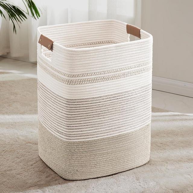SunNewt Laundry Hamper 85L Large Blanket Storage, Basket Blankets Living Room, Toys, Towel, Dirty Clothes in Bathroom, Bedroom, Tall Laundry Basket with Leather Handles - Beige Brown Color