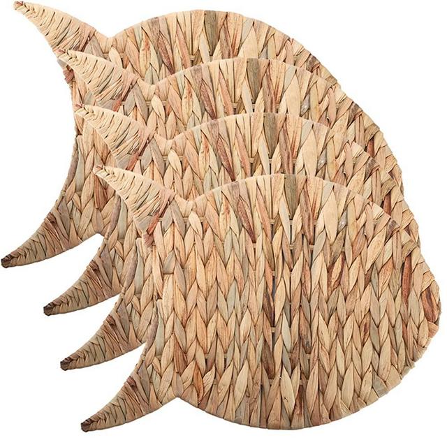 Cedilis 4 Pack Woven Placemats, Large Non-Slip Wicker Placemats, Natural Water Hyacinth Fish Placemats for Dining Table, Rattan Weave Placemats for Beach Table, Coasters, Pots, Pans & Teapots,12x17IN