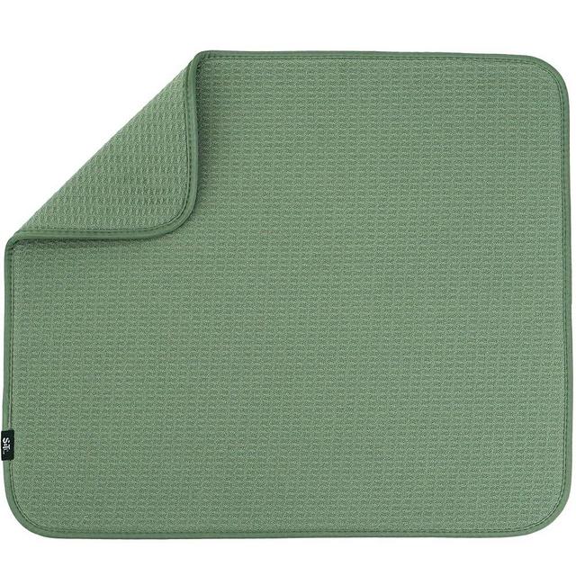 S&T INC. Dish Drying Mat, Highly Absorbent Microfiber Kitchen Counter Mat, Dish Drying Pad for Dishes, Utensils, Pots and Pans, Large 16" x 18", Green