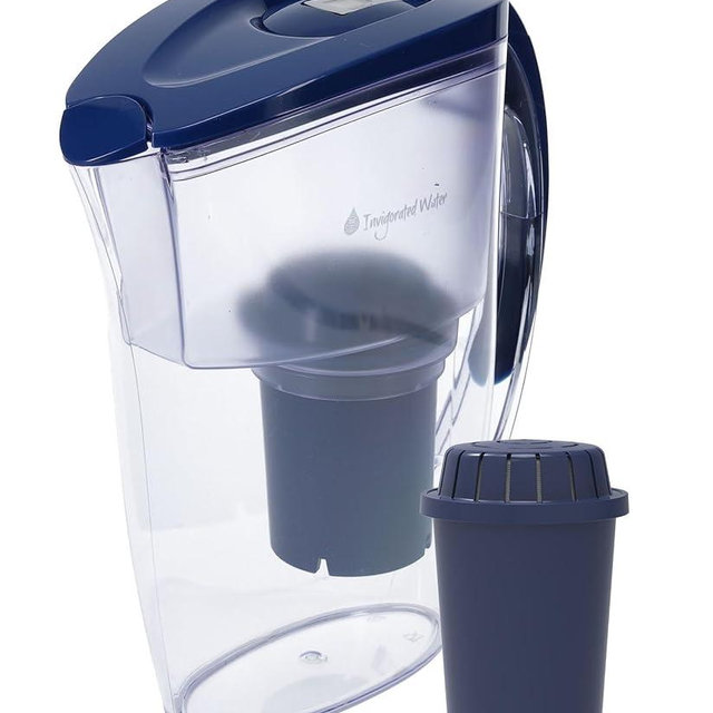 pH Refresh Alkaline Water Pitcher with Long-Life Filter – Alkaline Water Filter – Water Filtration System – High pH Alkaline Water Dispenser, 84oz, 2.5L (Navy)