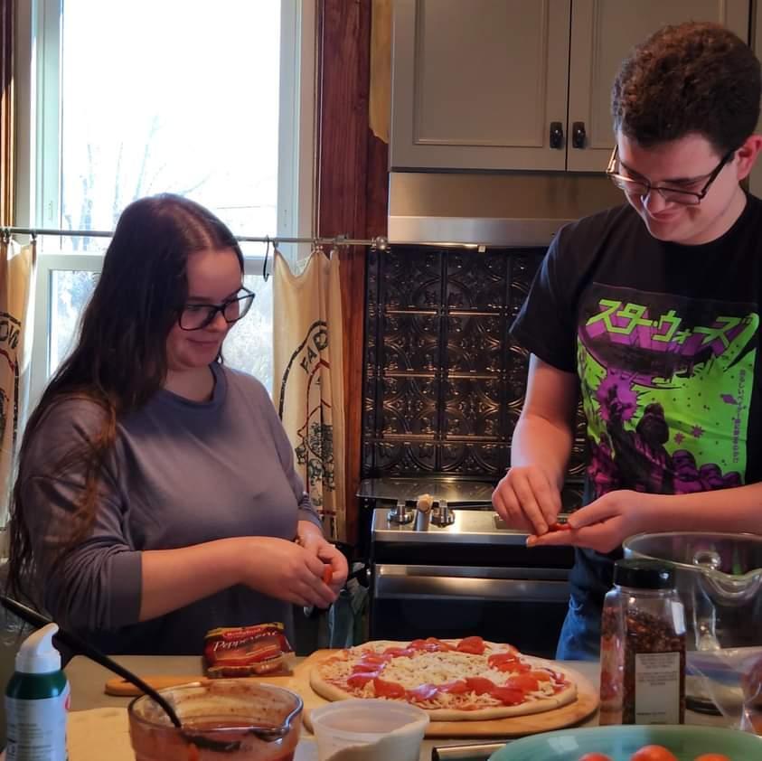 We made a pizza together for our first Valentine's day.