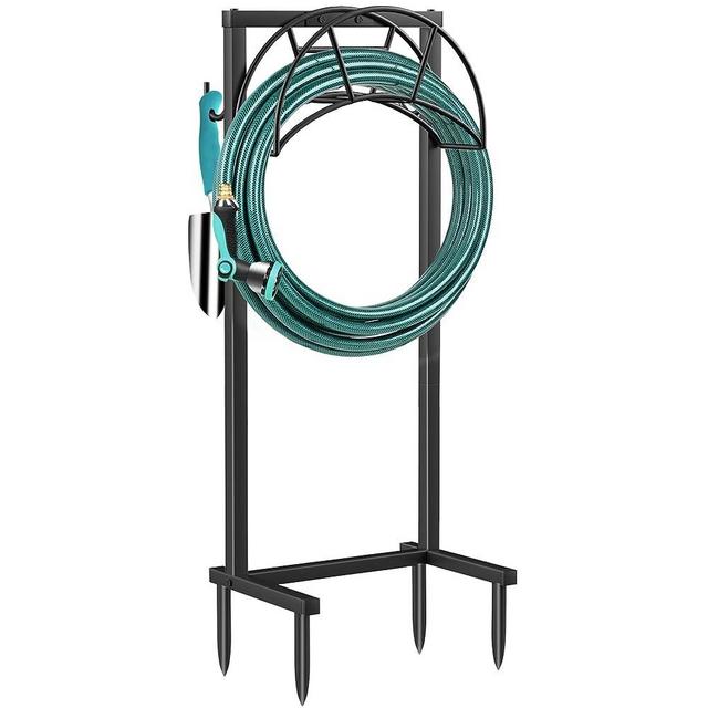 TomCare Garden Hose Holder Water Hose Holder 4 Spikes Garden Hose Reel Hose Stand Upgraded Hose Storage with Tool Hooks Garden Hose Hanger Hose Organizer Holds 150ft Hose for Outside Yard Lawn, Black