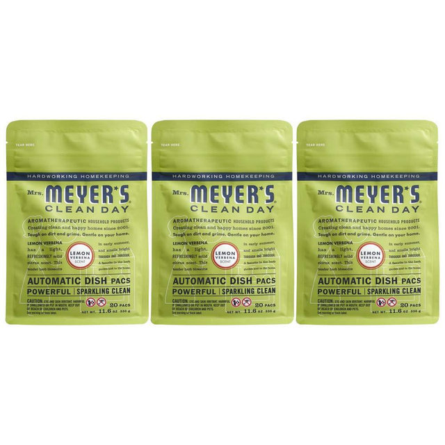 Mrs. Meyer's Clean Day Automatic Dish Packs, Lemon Verbena, 20 ct, 3 un