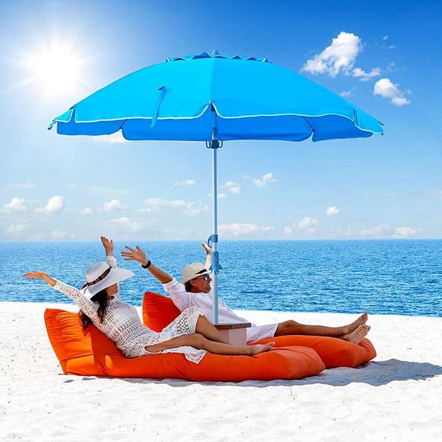 Keten 6.5ft Beach Umbrella with Sand Anchor & Tilt Mechanism, Portable UPF 100+ Protection Windproof Patio Umbrella with Carry Bag & Four Prongs Hanging Hook for Garden Beach Outdoor (Sky-Blue)